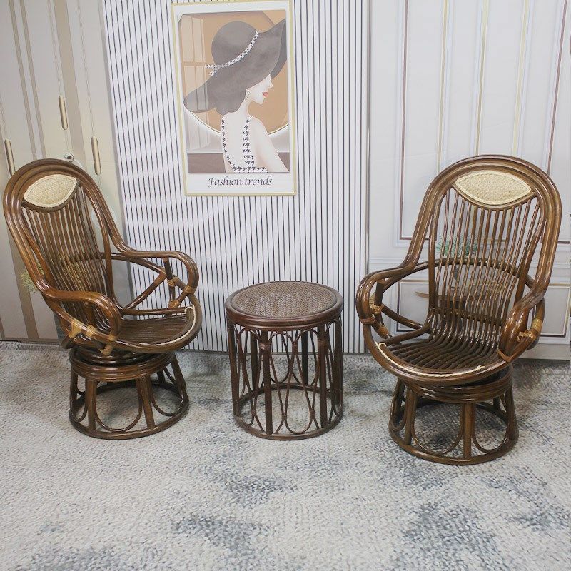 家用阳台印尼靠背椅天然真藤单人中式老人椅三件套藤编转椅电脑椅,淘宝优惠券,粉丝福利购,淘宝优惠卷