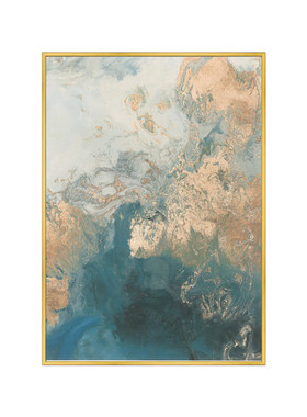 欧式水墨波浪抽象客厅装饰画w沙发背景墙后现代金色蓝色挂画晶瓷