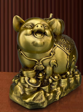 纯黄铜福猪摆件十二生肖猪家居装饰品开业乔迁礼品摆设元宝平安猪