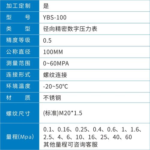 精密数字压力表 YBS-100t 0.5级径向数显压力表不锈钢 接头M20*1. - 图1