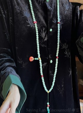 多种戴法长款串珠项链2024新款新中式国风高级感斜跨链毛衣链配饰