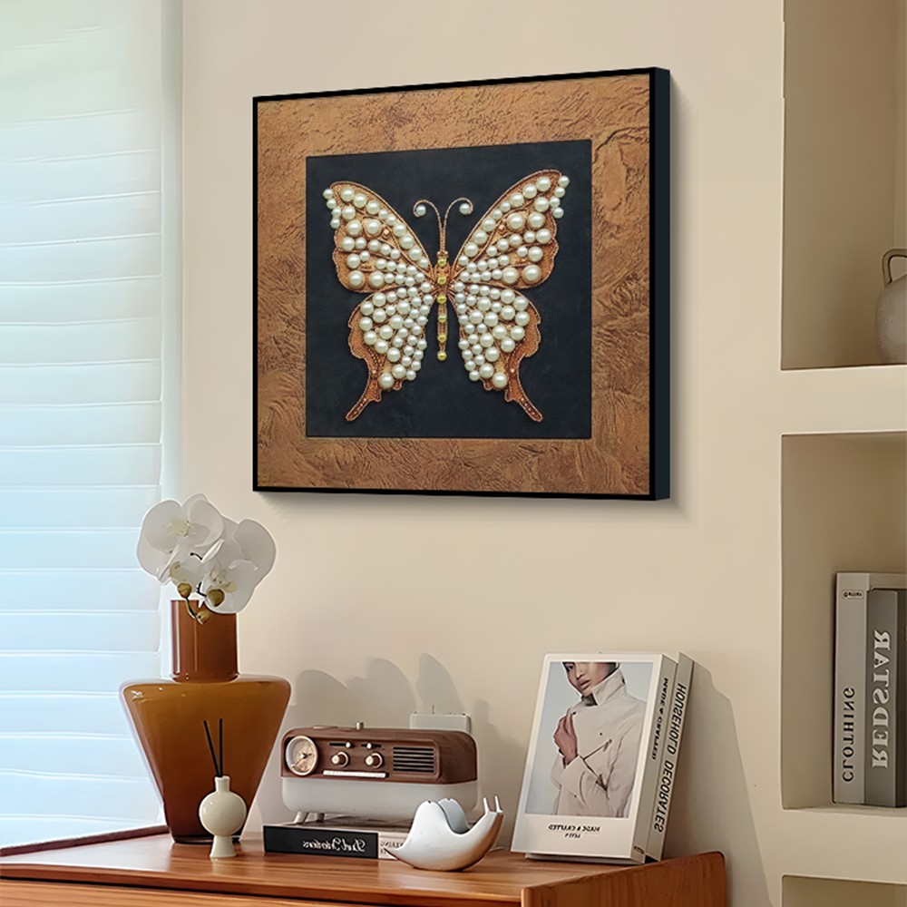 法式珍珠画 中古风立体卧室装饰画餐厅桌面摆画客厅挂画蝴蝶6060 - 图1