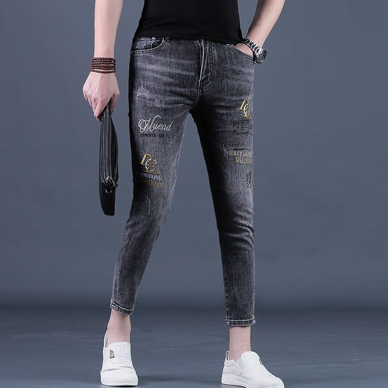 裤男九分裤男士牛仔裤潮牌刺绣花修身小脚夏季9分男裤青年裤子男,淘宝优惠券,粉丝福利购,淘宝优惠卷