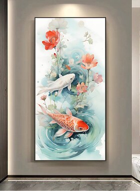 新中式锦鲤客厅玄关装饰画走廊过道年年有余现代简约挂画晶瓷摆画