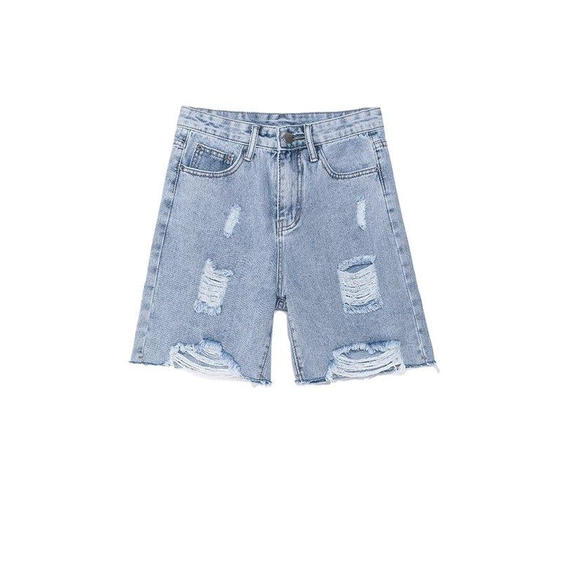 五分牛仔短裤女直筒宽松夏季薄款新款高腰5分阔腿破洞中裤子简约,淘宝优惠券,粉丝福利购,淘宝优惠卷