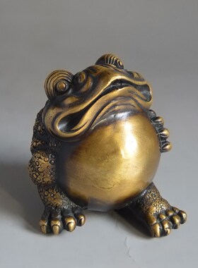 纯铜招财三腿金蟾蜍实心s摆件店铺收银台办公桌金蝉客厅装饰工艺