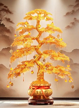 纯手工摇钱树摆件l工艺品招财客厅电视柜装饰品乔迁开业礼物发财