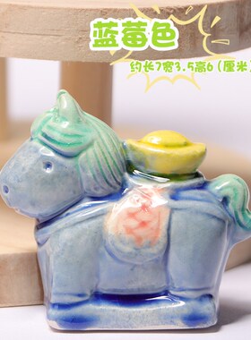 唐三彩新款小胖马Q萌可爱手工陶瓷创I意文创摆件礼品博物馆文创