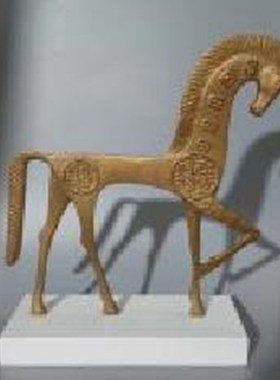 现代简约几何抽象金属马动物雕塑摆件客厅玄关书房V酒店家居装饰