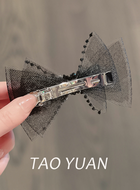 黑色网纱双层蝴蝶结发夹高马尾
