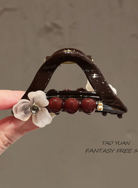 复古花朵珍珠亚克力小号鲨鱼夹