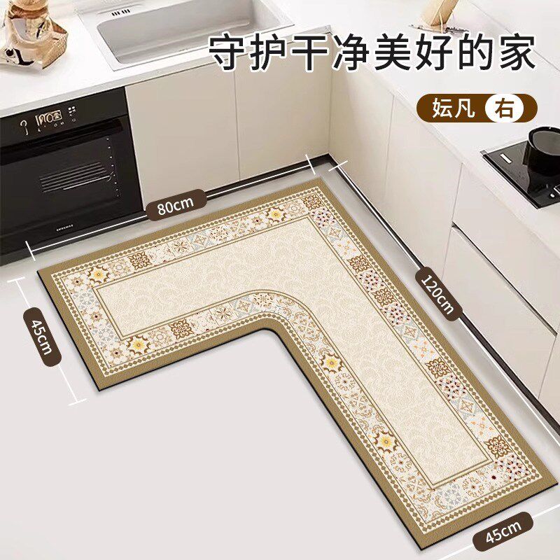 New 2024 kitchen floor mat L-shaped monolithic oil-proof, waterproof, anti-slip, wipeable, wash-free carpet floor mat