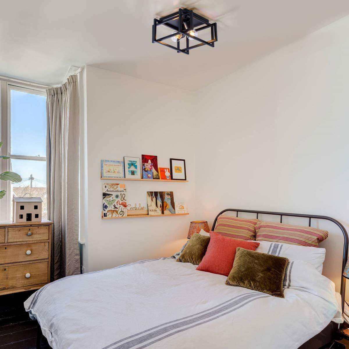 跨境亚马逊美式复古工业走廊卧室楼道阳台玄关黑色四方铁艺吸顶灯,淘宝优惠券,粉丝福利购,淘宝优惠卷