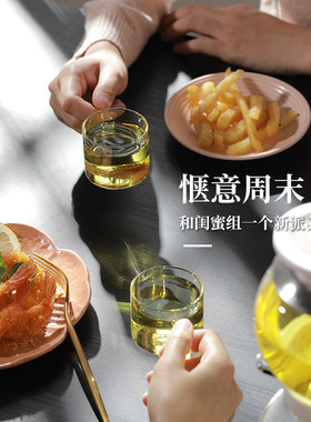 鸣盏 品茗杯透明玻璃加厚耐x热小茶杯带把杯茶具茶盏花茶杯4只装