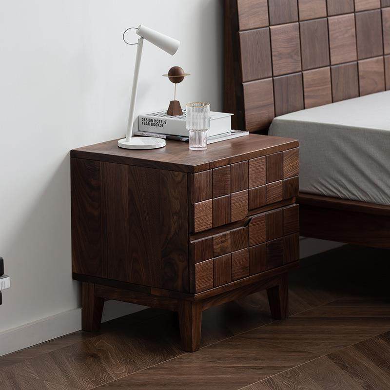 北欧轻奢黑胡桃实木原木床头柜卧室储物柜方块边柜现代简约,淘宝优惠券,粉丝福利购,淘宝优惠卷