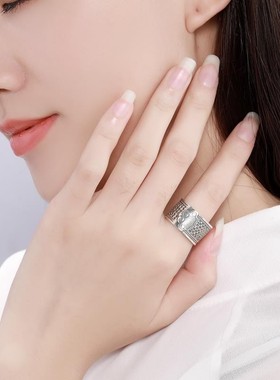 银导者足银999戒顶针吉祥如意戒指防扎手顶N针缝纫银指套箍顶针箍