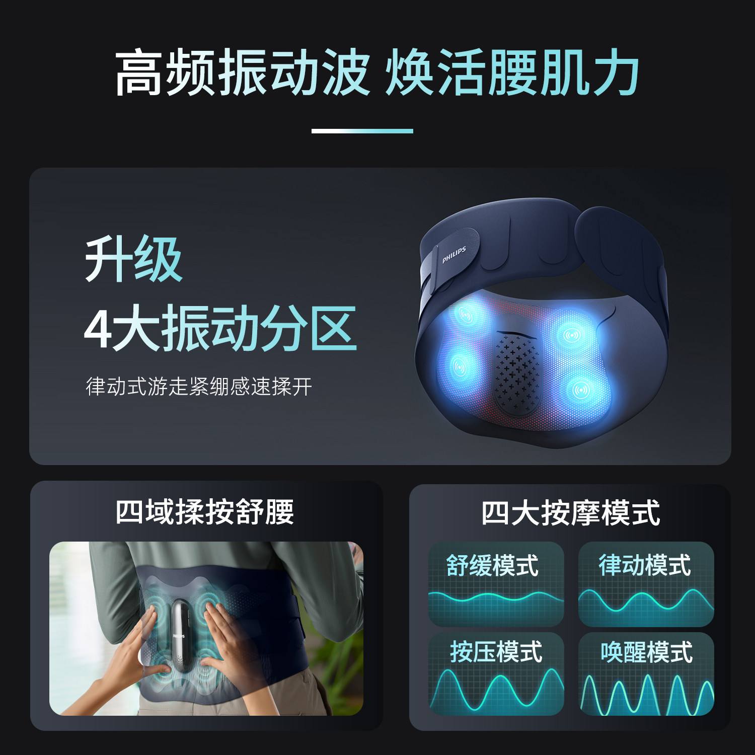 飞利浦按摩腰带震动腰部按摩器理疗护腰带智能加热敷节日礼物5201,淘宝优惠券,粉丝福利购,淘宝优惠卷