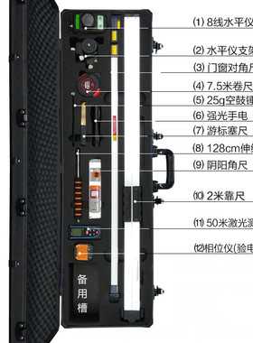 装修公司验房工具套装组合装2米靠尺水平尺工程检测尺长方形箱子