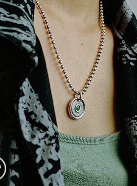 吊坠岁银币【人生五珐琅原创拓丨】手工头99纯银项链独立绿点抬银