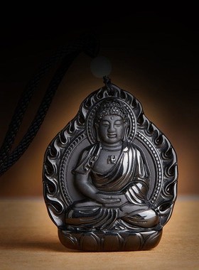 普陀山黑a曜石本命佛吊坠生肖守护神大势至文殊大日如来普贤菩萨