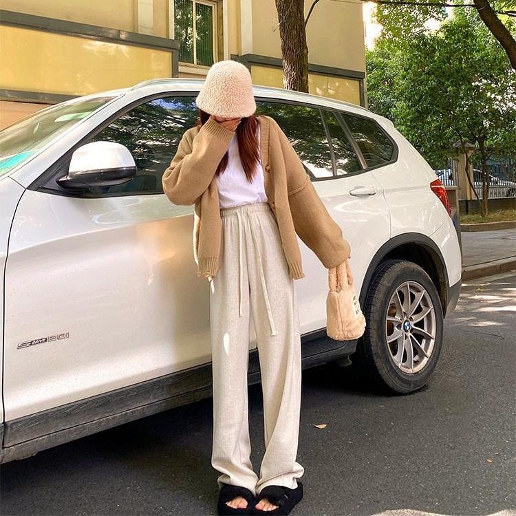 麦穗纹雪尼尔阔腿裤女2025秋冬季高腰显瘦休闲加绒阔腿L