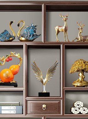 新中式老板茶室办公室高档摆件领导高端大N气上档次博古架装饰品