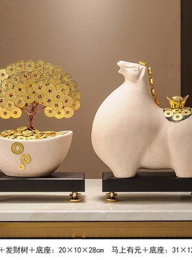 新中式马上有钱办公室老板桌马到成功装饰L摆件新中式马陶瓷工艺