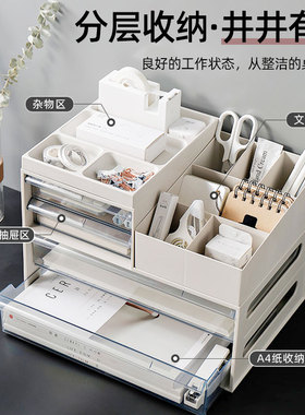 桌面收纳盒抽屉式办公桌置物架a4纸文具文件架办公桌杂物储物盒子