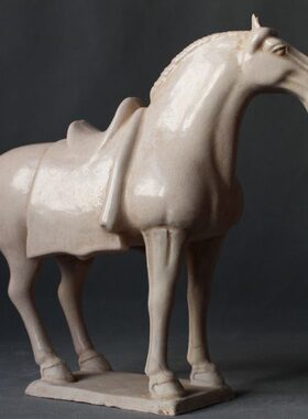 唐白摆件旺财古玩陶瓷礼品仿古家居饰品收藏做旧工艺马马三彩马
