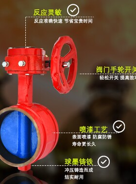ZSXF消防信号阀卡箍蝶阀涡轮信号沟槽阀门对夹信号蝶阀3C证dn150