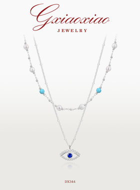 法式蓝色恶魔之眼星空双层项链