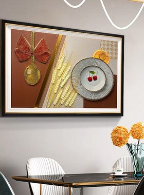 横版高端手工立体餐厅画现代简约长方形轻奢简约大气麦穗装饰壁画