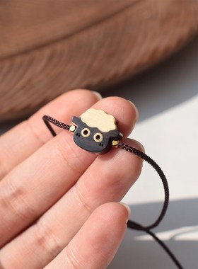 可爱小羊檀木g黄杨手链手绳呆萌生肖手工原木饰品森系迷你