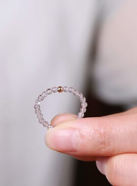 天然灰色月光石戒指女水晶极细素圈适合手粗的大码戒指女胖mm冷门