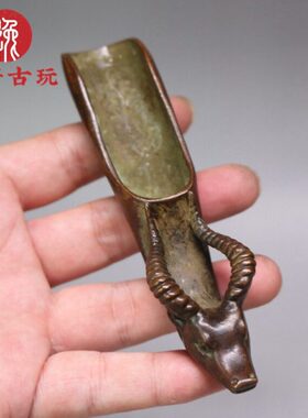 牛头茶具艺茶古典铜杂件仿古民俗古玩合金重勺手工厚品茶铲茶叶侧