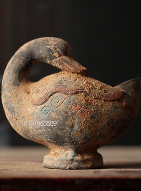 鸳鸯摆件仿古陶器动物画彩鸳鸯中式家居博L古架工艺品老件收藏复