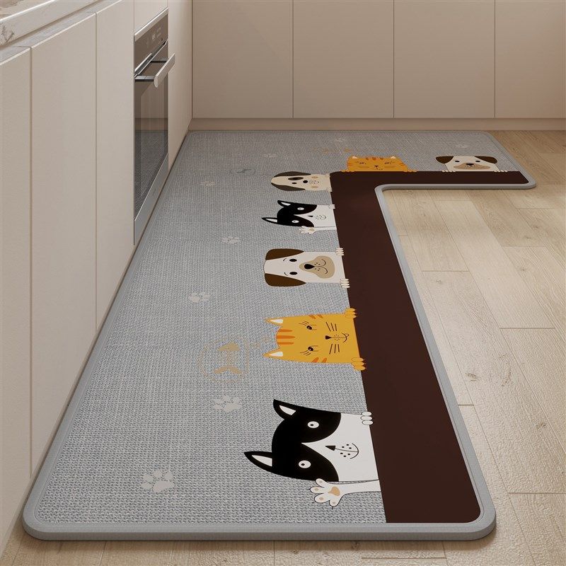 厨房地垫L型脚垫子仿亚麻编织卡通高级感吸水吸油防滑专用7字型毯,淘宝优惠券,粉丝福利购,淘宝优惠卷