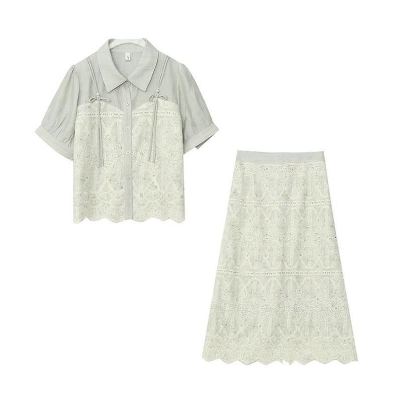 2403夏季新品加肥胖mm设计感国风套装刺绣大码蕾丝两件套女薄荷绿,淘宝优惠券,粉丝福利购,淘宝优惠卷