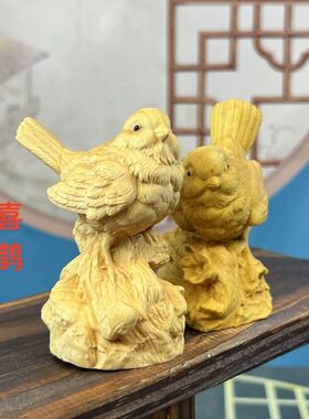 黄杨木雕喜上眉梢报喜手把件