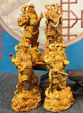 崖柏木雕四大天王佛像供奉摆件