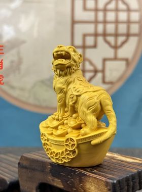 黄杨木生肖虎文玩手把件摆件