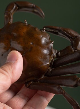 黄铜螃蟹公母一对横财将军八v方来财茶宠摆件客厅办公室桌面装饰