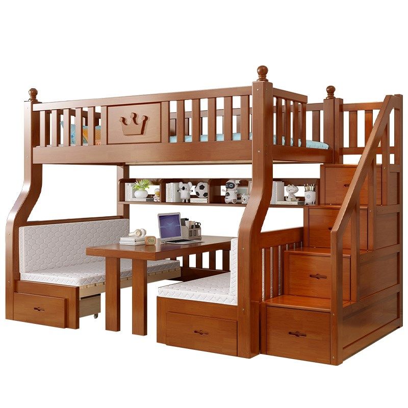 橡木儿童床学生上下铺多功能组合带书桌高低床家用美式双层子母床,淘宝优惠券,粉丝福利购,淘宝优惠卷
