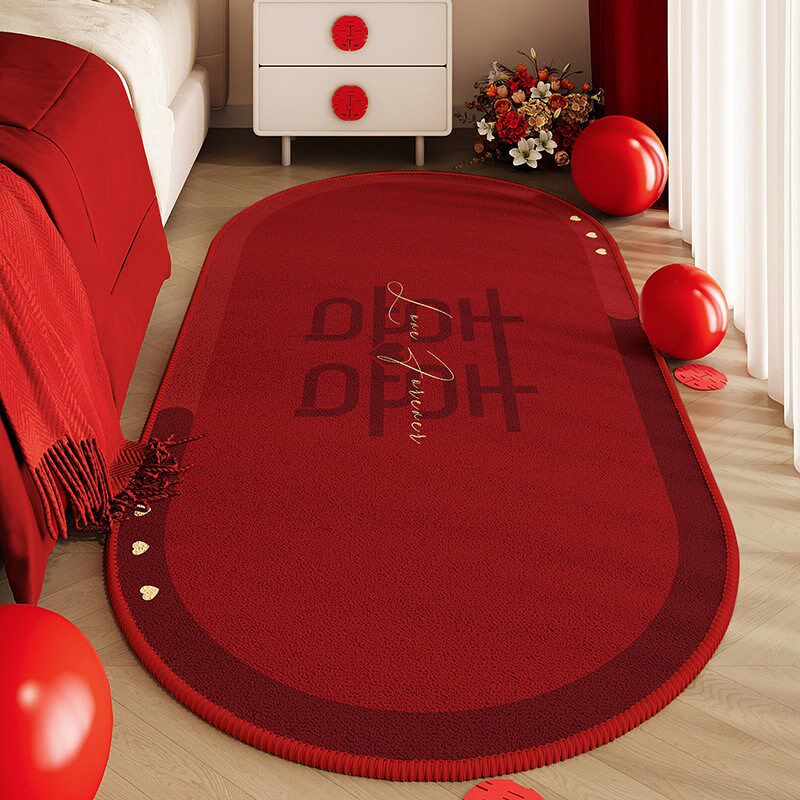 Happy red wedding carpet bedroom bedside blanket non-slip wear-resistant velvet floor mat wedding room layout bed end foot mat