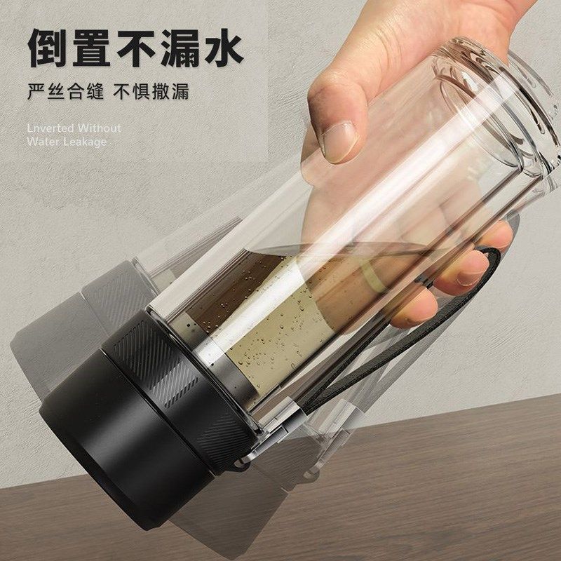 一键单手开盖双层玻璃杯泡茶杯水杯男士茶水分离手提耐热商务送礼,淘宝优惠券,粉丝福利购,淘宝优惠卷