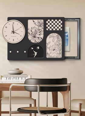 中古风电表箱装饰画n带钟表遮挡配电箱盒挂画餐厅总开关壁画免打
