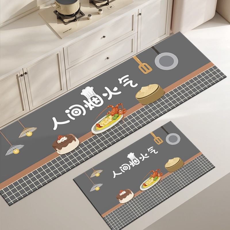 Kitchen floor mats are non-slip and oil-proof, wipe-free, anti-dirty, L-shaped silicon F algae mud absorbent mats, special mats, foot mats and carpets.