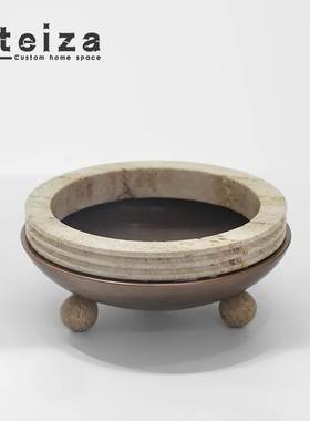 Oteiza现h代轻奢样板房客厅茶几托盘摆件个性高脚金属大理石果盘