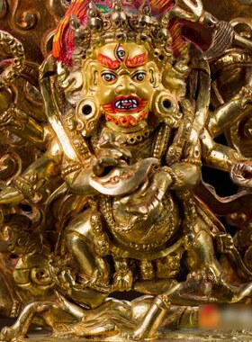 铜大天拉家用摆件鎏金铜像尼泊尔现代六臂玛哈嘎手工黑全铜像