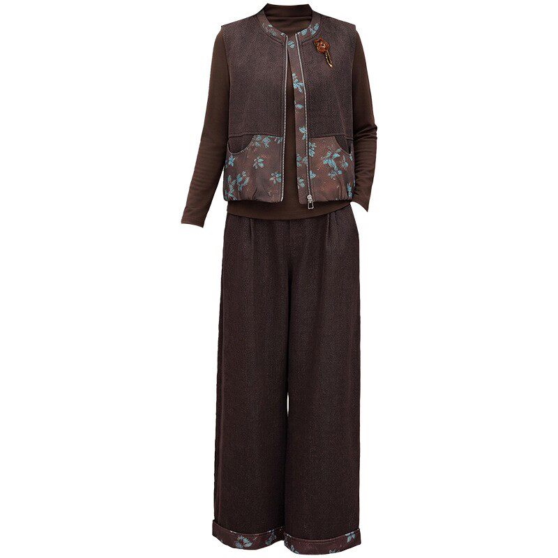 High-end national style vest trousers 2026 new style female autumn middle-aged mother's popular high-end three-piece set this year